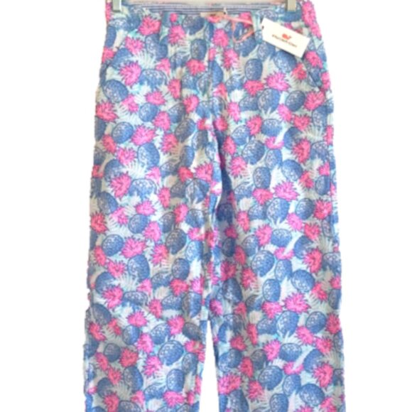 Vineyard Vines Cropped Pants Women’s 2 Linen Blend Pineapple Blue Pink NWT - Picture 4 of 16